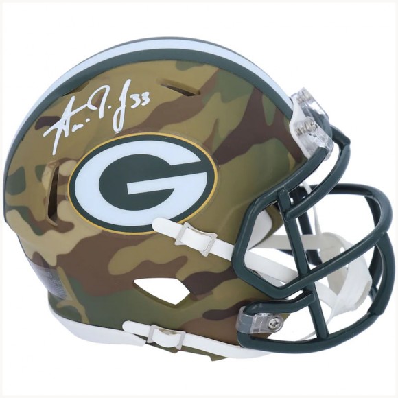 Autographed Green Bay Packers Aaron Jones Fanatics Authentic Riddell Camo Alternate Speed Mini Helmet