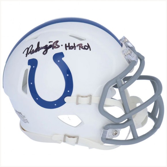 Autographed Indianapolis Colts Rodrigo Blankenship Fanatics Authentic 2020 Riddell Speed Mini Helmet with Hot Rod Inscription