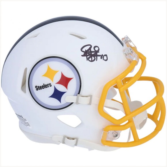 Autographed Pittsburgh Steelers Troy Polamalu Fanatics Authentic Riddell Flat White Alternate Revolution Speed Mini Helmet