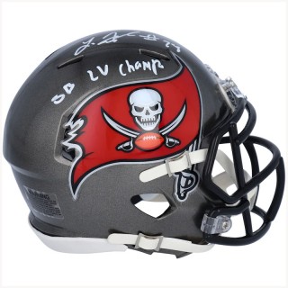 Autographed Tampa Bay Buccaneers Leonard Fournette Fanatics Authentic Super Bowl LV Champions Riddell Super Bowl LV Champions Speed Mini Helmet with LV CHAMPS Inscription